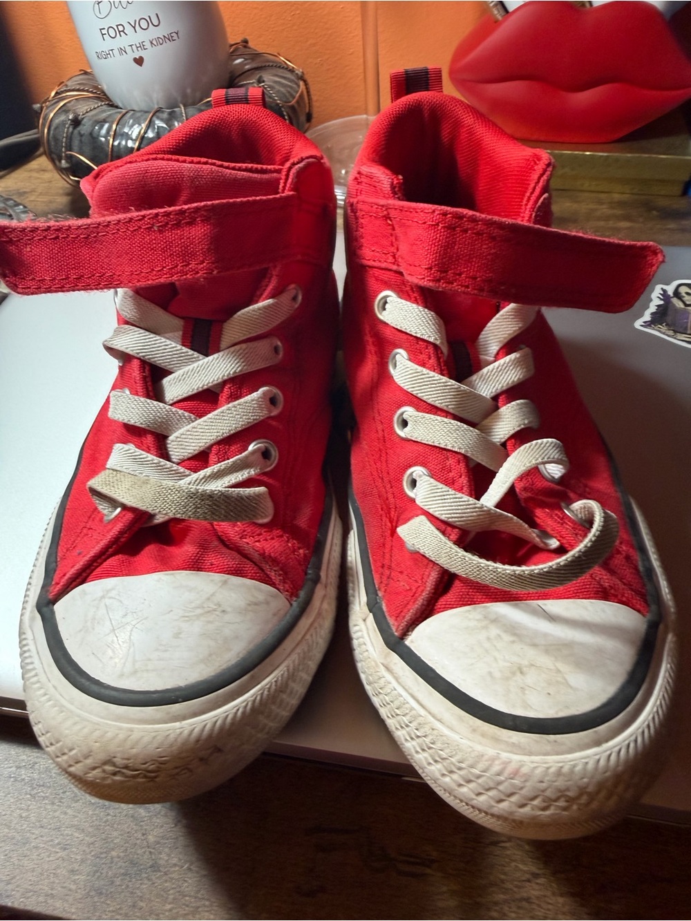 Kids Red High-Top Canvas Sneakers with Velcro Strap size 3
